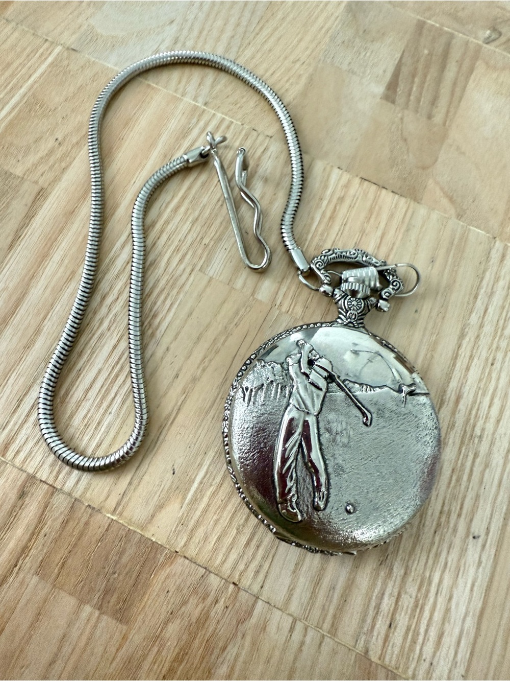 Collezio silver tone golf pocket watch NEW BATTERY